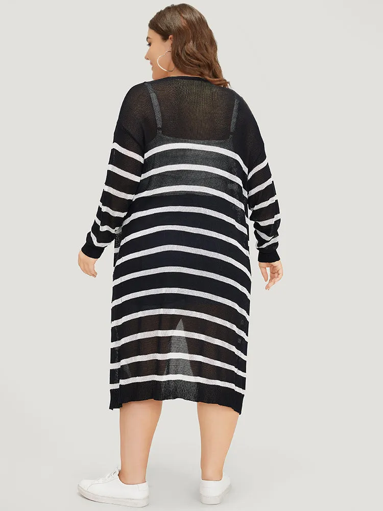 Striped Open Front Elastic Cuffs Drop Shoulder Cardigan sold by Bloomchic product image thumbnail 2