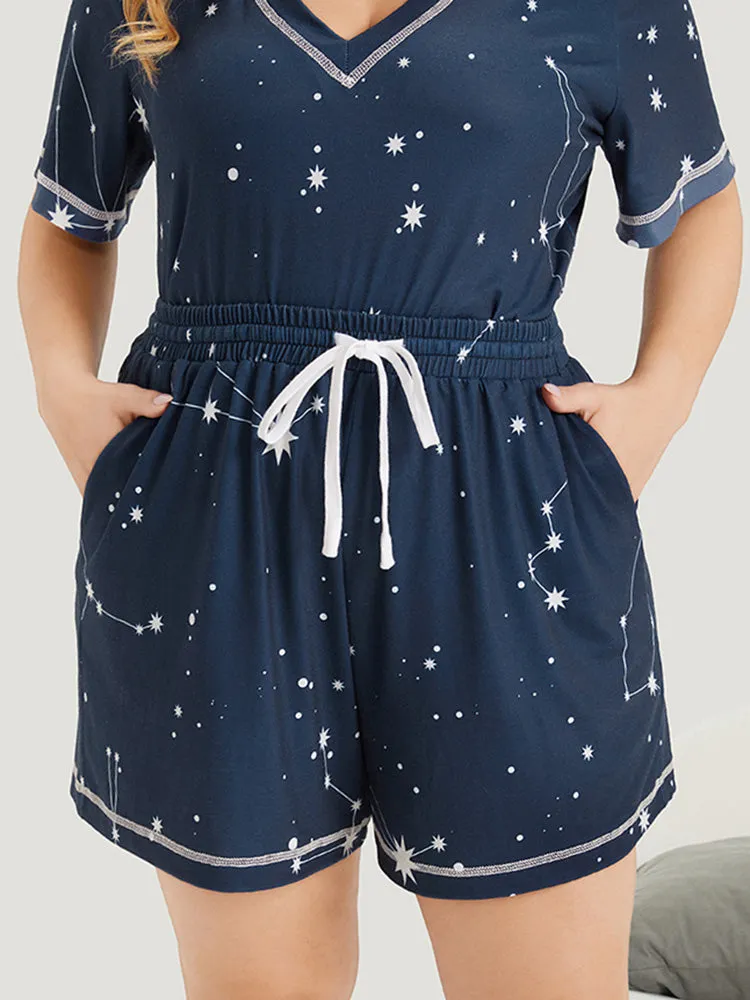 Star Print Stitch Drawstring Elastic Waist Pocket sold by Bloomchic