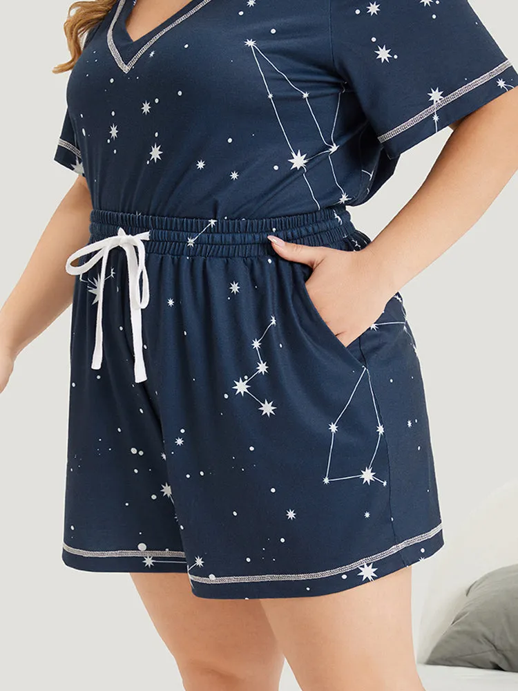 Star Print Stitch Drawstring Elastic Waist Pocket sold by Bloomchic product image thumbnail 3