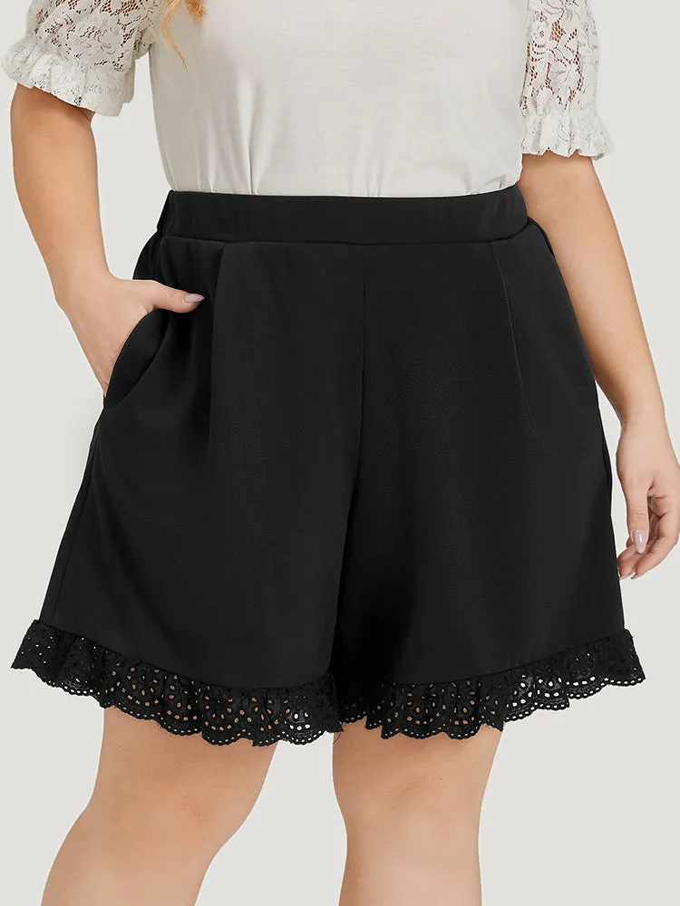Solid Broderie Anglaise Pocket Elastic Waist Shorts sold by Bloomchic