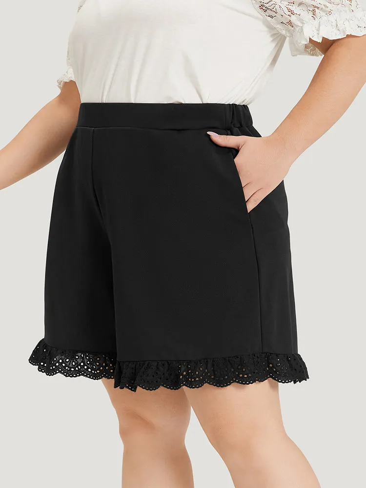Solid Broderie Anglaise Pocket Elastic Waist Shorts sold by Bloomchic product image thumbnail 2