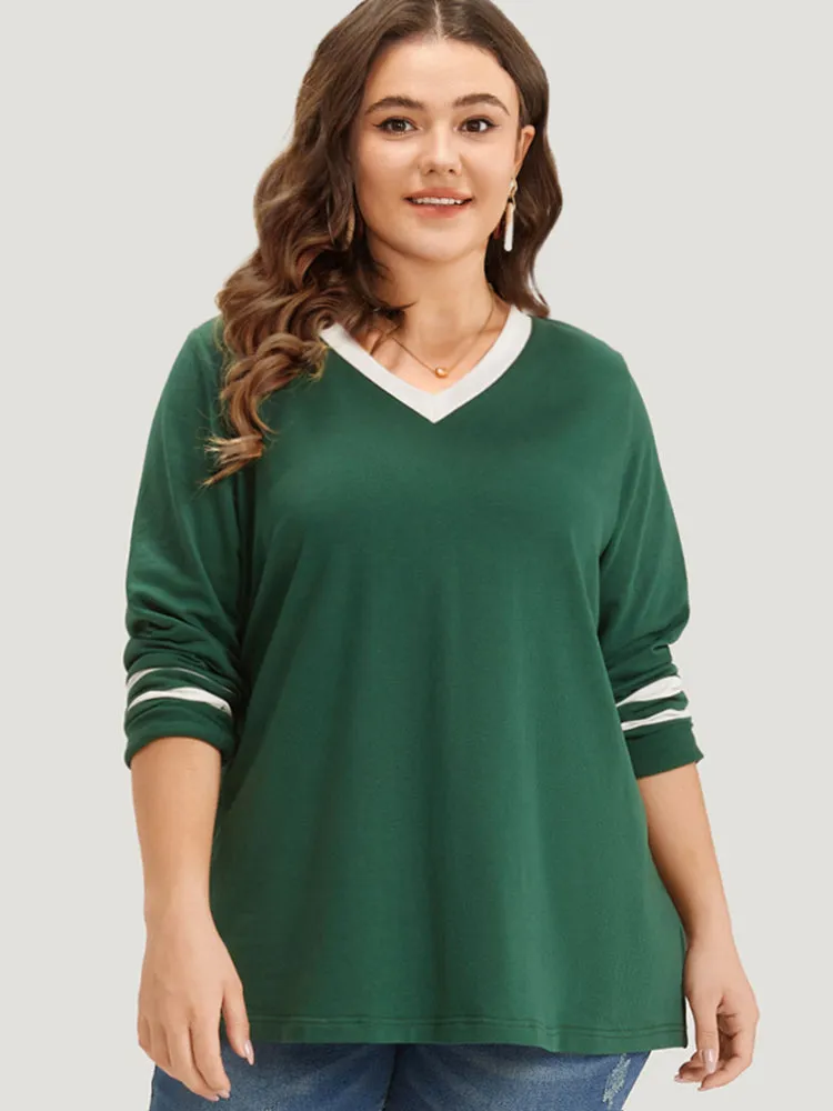 Striped Contrast V Neck Sweatshirt sold by Bloomchic product image thumbnail 5