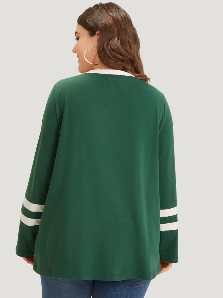Striped Contrast V Neck Sweatshirt sold by Bloomchic product image thumbnail 2