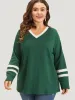 Striped Contrast V Neck Sweatshirt sold by Bloomchic