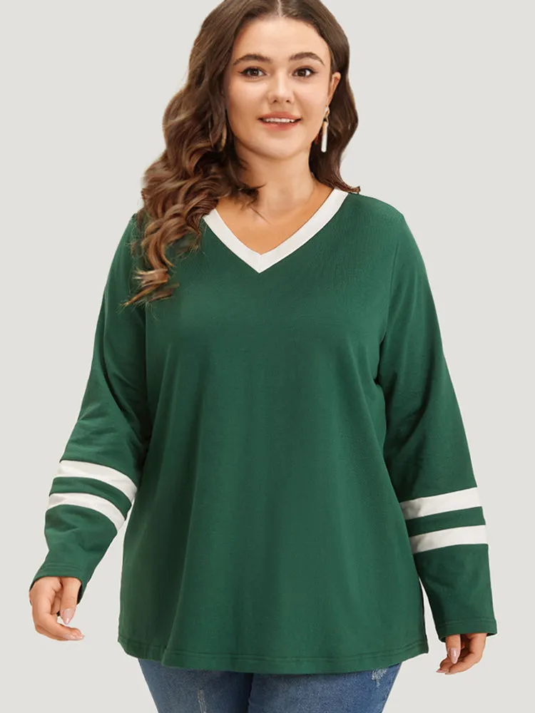 Striped Contrast V Neck Sweatshirt sold by Bloomchic product image thumbnail 3