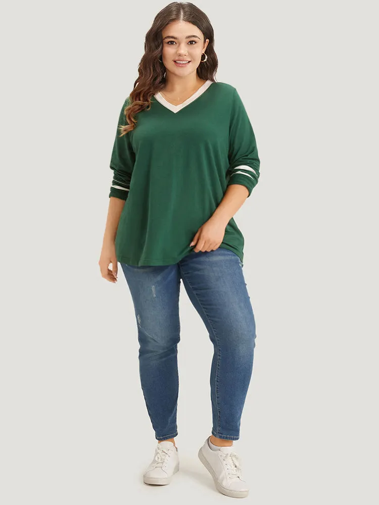 Striped Contrast V Neck Sweatshirt sold by Bloomchic product image thumbnail 4