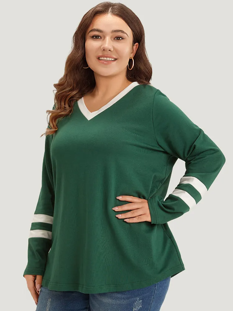 Striped Contrast V Neck Sweatshirt sold by Bloomchic