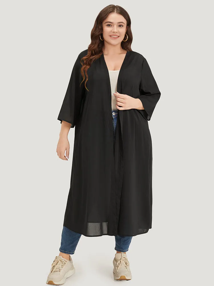Plain Pocket Mesh Maxi Kimono sold by Bloomchic