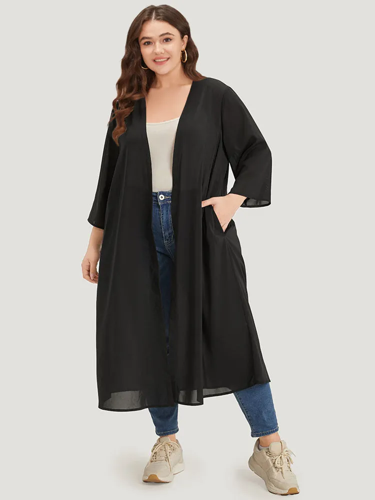 Plain Pocket Mesh Maxi Kimono sold by Bloomchic product image thumbnail 3