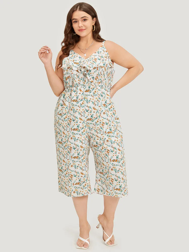 Ditsy Floral Ruffle Trim Pocket Wrap Cami Jumpsuit sold by Bloomchic product image thumbnail 4
