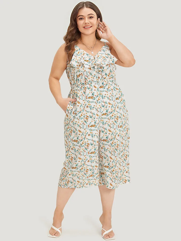 Ditsy Floral Ruffle Trim Pocket Wrap Cami Jumpsuit sold by Bloomchic product image thumbnail 5