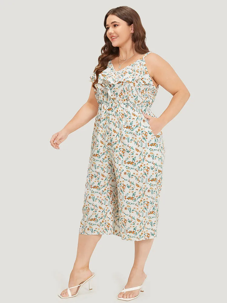 Ditsy Floral Ruffle Trim Pocket Wrap Cami Jumpsuit sold by Bloomchic product image thumbnail 2