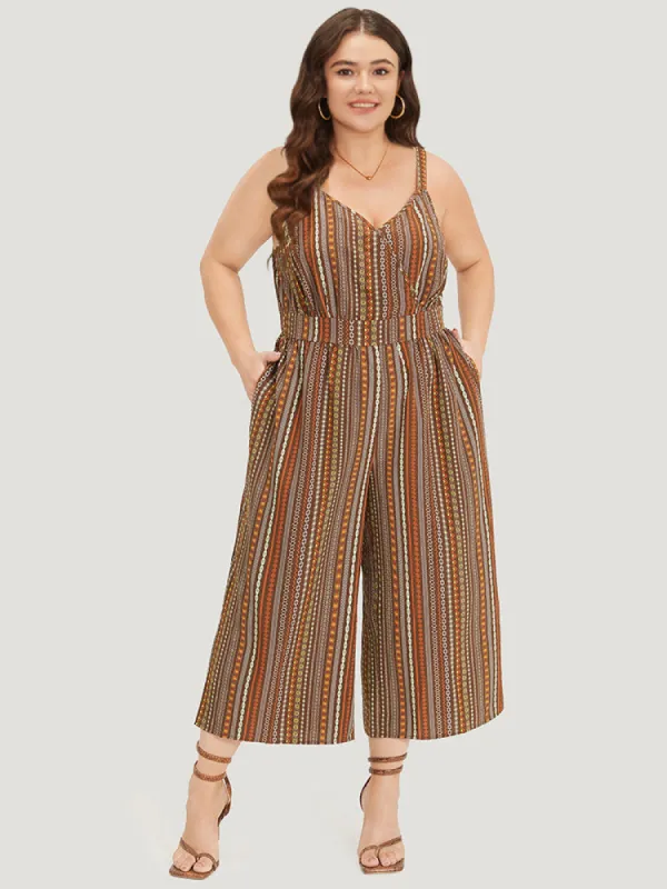 Bandana Print Pocket Adjustable Straps Wrap Cami Jumpsuit sold by Bloomchic