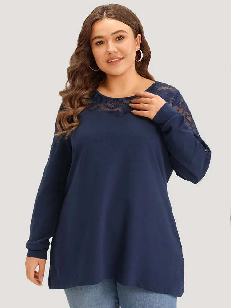 Silhouette Floral Lace Mesh Patchwork Elastic Cuffs Sweatshirt sold by Bloomchic product image thumbnail 2