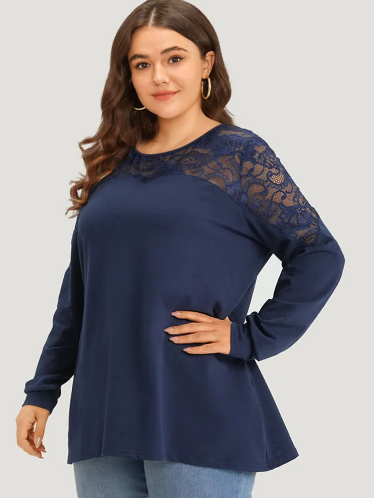 Silhouette Floral Lace Mesh Patchwork Elastic Cuffs Sweatshirt sold by Bloomchic product image thumbnail 3