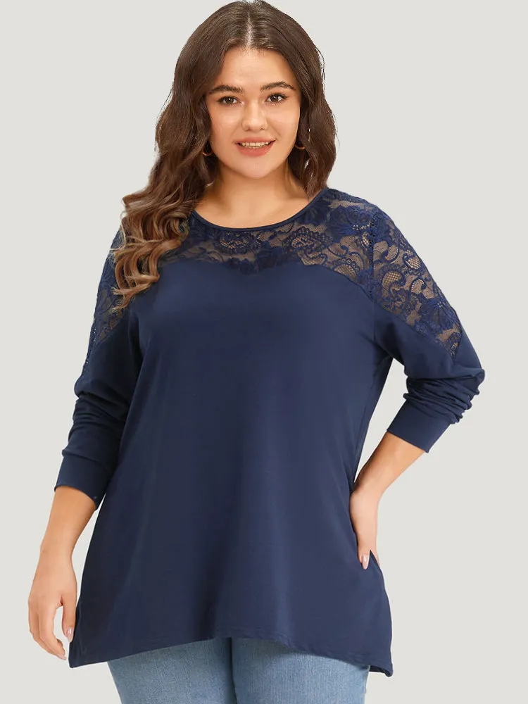 Silhouette Floral Lace Mesh Patchwork Elastic Cuffs Sweatshirt sold by Bloomchic