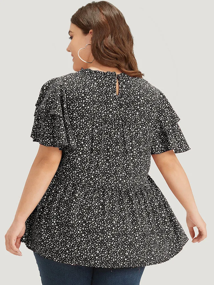 Leopard Print Frill Trim Ruffle Layered Sleeve Blouse sold by Bloomchic product image thumbnail 4