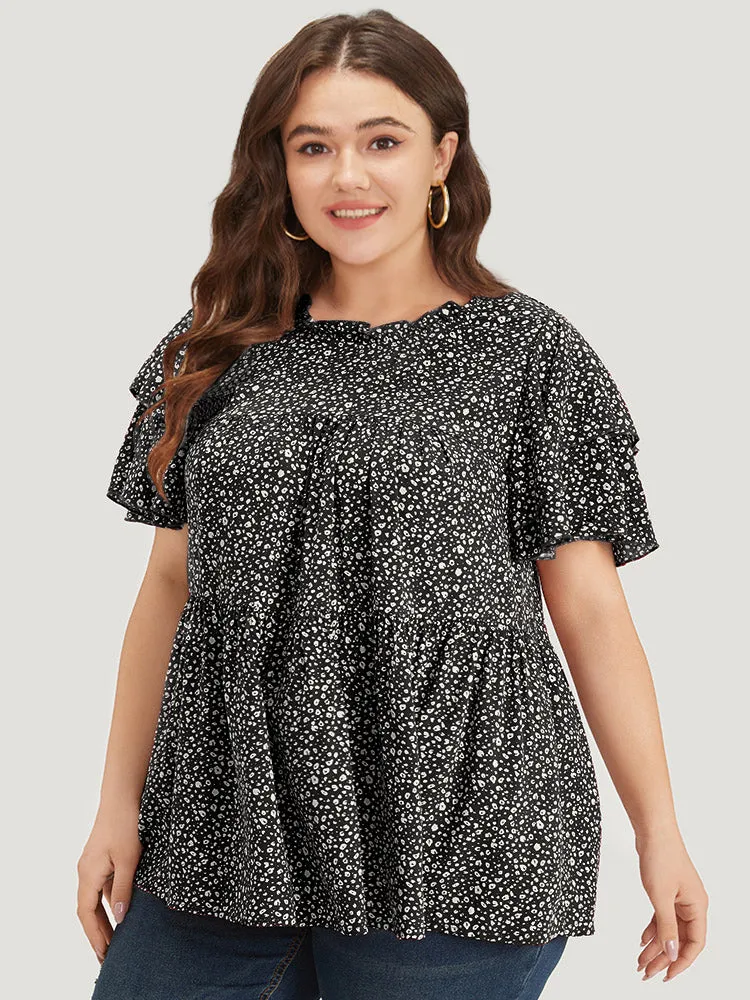 Leopard Print Frill Trim Ruffle Layered Sleeve Blouse sold by Bloomchic product image thumbnail 2