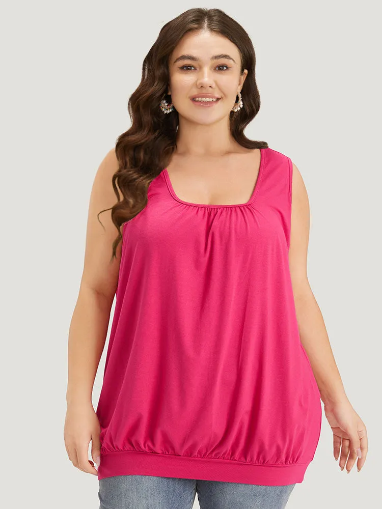 Solid Plicated Detail Square Neck Tank Top sold by Bloomchic