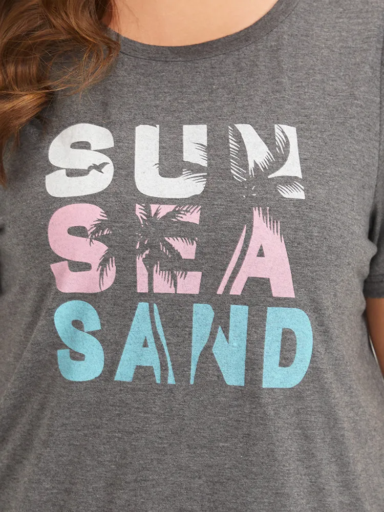 Tropical & Letter Print Crew Neck T-shirt sold by Bloomchic product image thumbnail 5