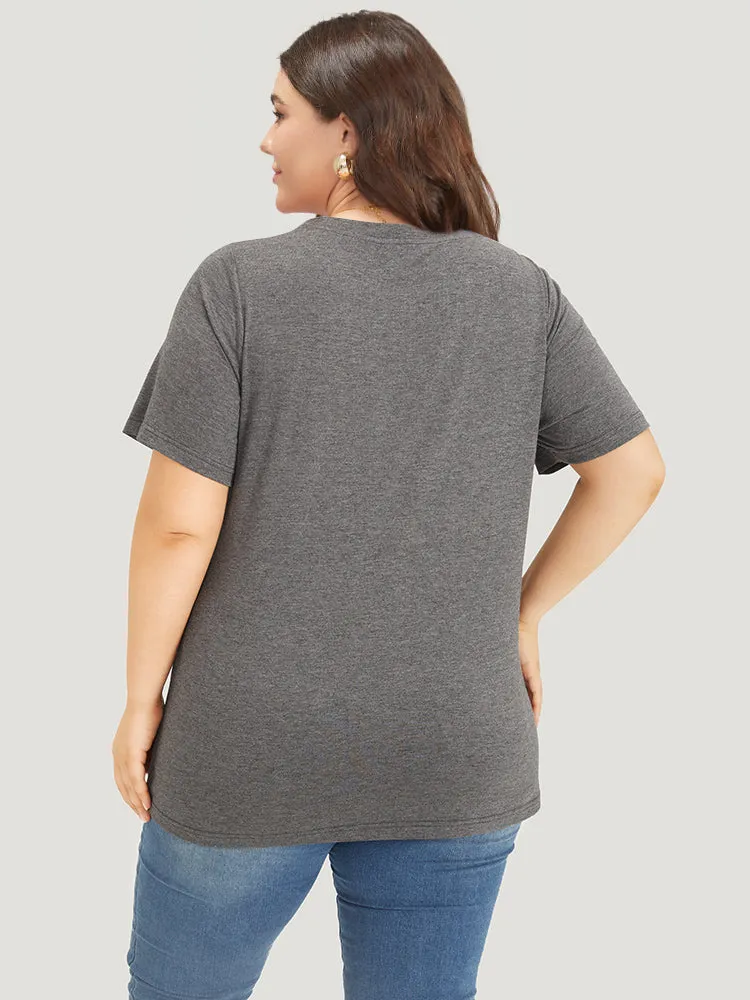 Tropical & Letter Print Crew Neck T-shirt sold by Bloomchic product image thumbnail 2