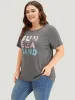 Tropical & Letter Print Crew Neck T-shirt sold by Bloomchic