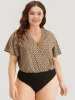 Graphic Print Surplice Neck Ruffle Sleeve Bodysuit sold by Bloomchic