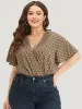 Graphic Print Surplice Neck Ruffle Sleeve Bodysuit sold by Bloomchic