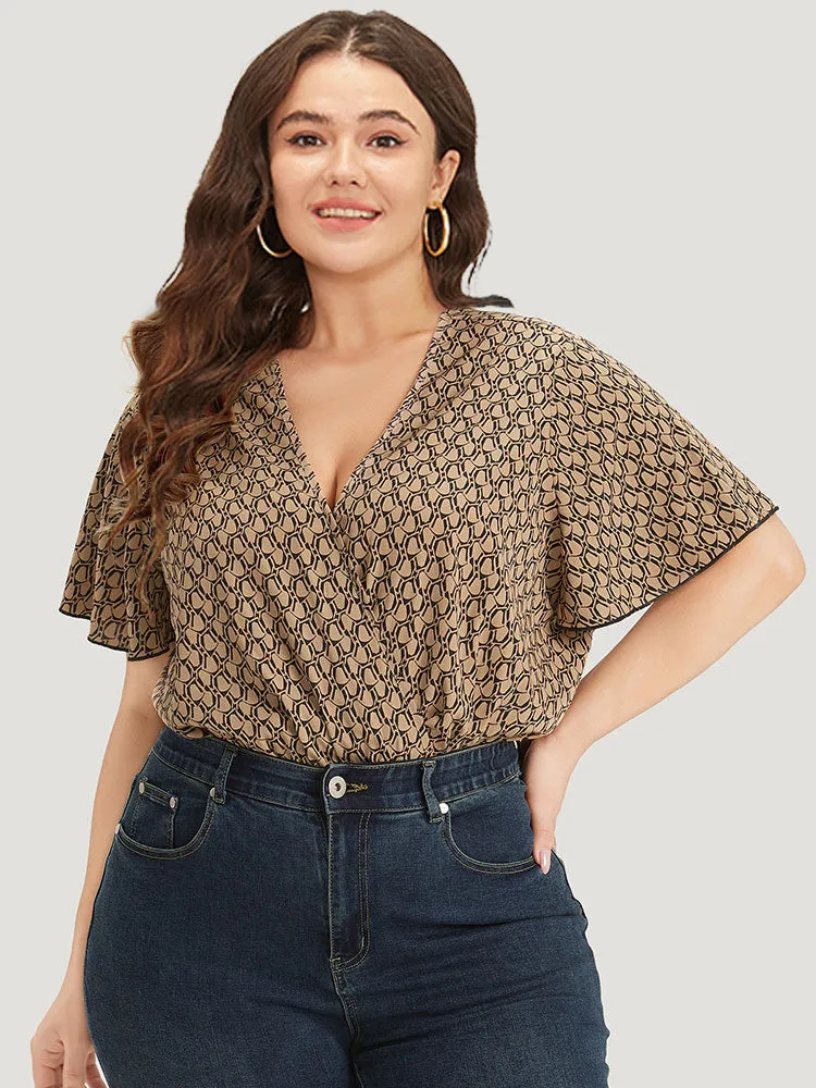 Graphic Print Surplice Neck Ruffle Sleeve Bodysuit sold by Bloomchic product image thumbnail 2