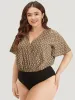 Graphic Print Surplice Neck Ruffle Sleeve Bodysuit sold by Bloomchic
