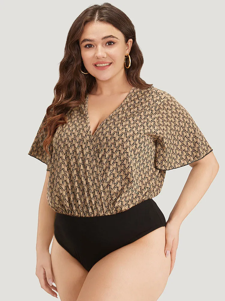 Graphic Print Surplice Neck Ruffle Sleeve Bodysuit sold by Bloomchic product image thumbnail 3