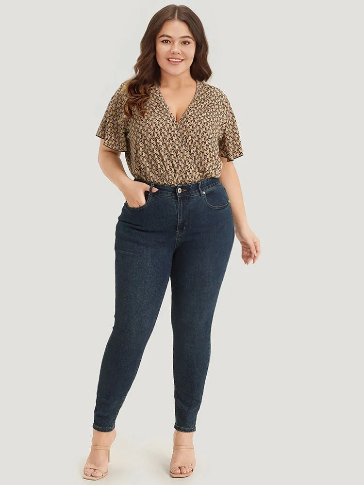 Graphic Print Surplice Neck Ruffle Sleeve Bodysuit sold by Bloomchic product image thumbnail 4