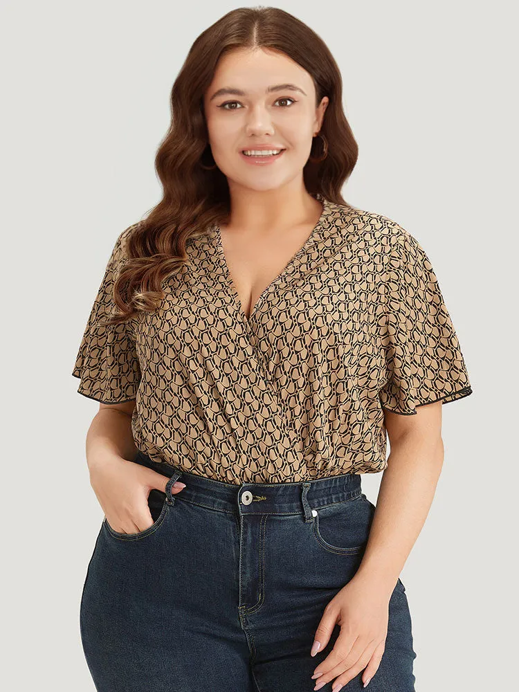 Graphic Print Surplice Neck Ruffle Sleeve Bodysuit sold by Bloomchic