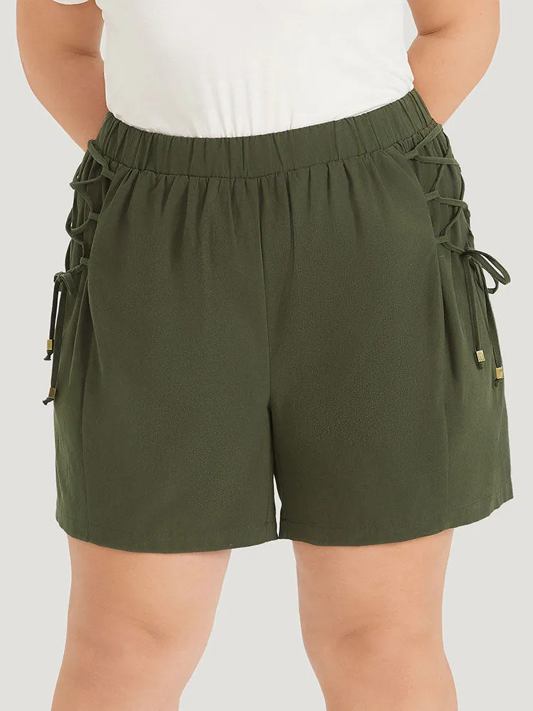 Solid Pocket Lace Up Side Elastic Waist Shorts sold by Bloomchic product image thumbnail 3