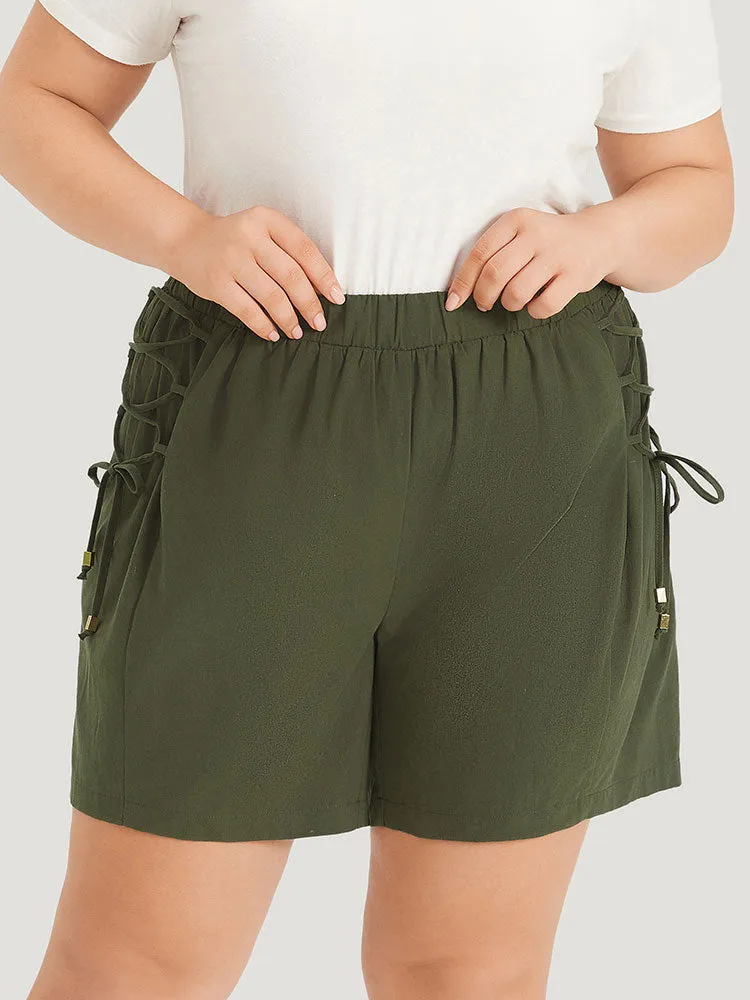 Solid Pocket Lace Up Side Elastic Waist Shorts sold by Bloomchic product image thumbnail 5
