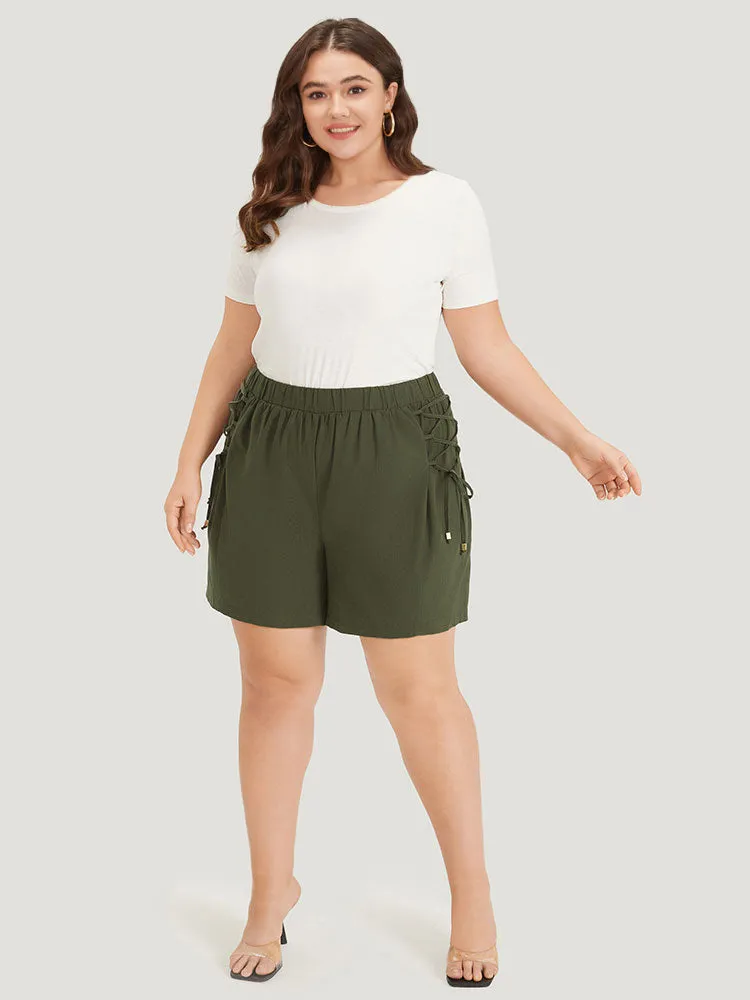 Solid Pocket Lace Up Side Elastic Waist Shorts sold by Bloomchic product image thumbnail 4