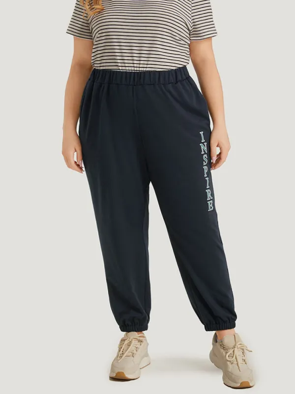 Letter Print Contrast Pocket Elastic Waist Sweatpants made by Bloomchic