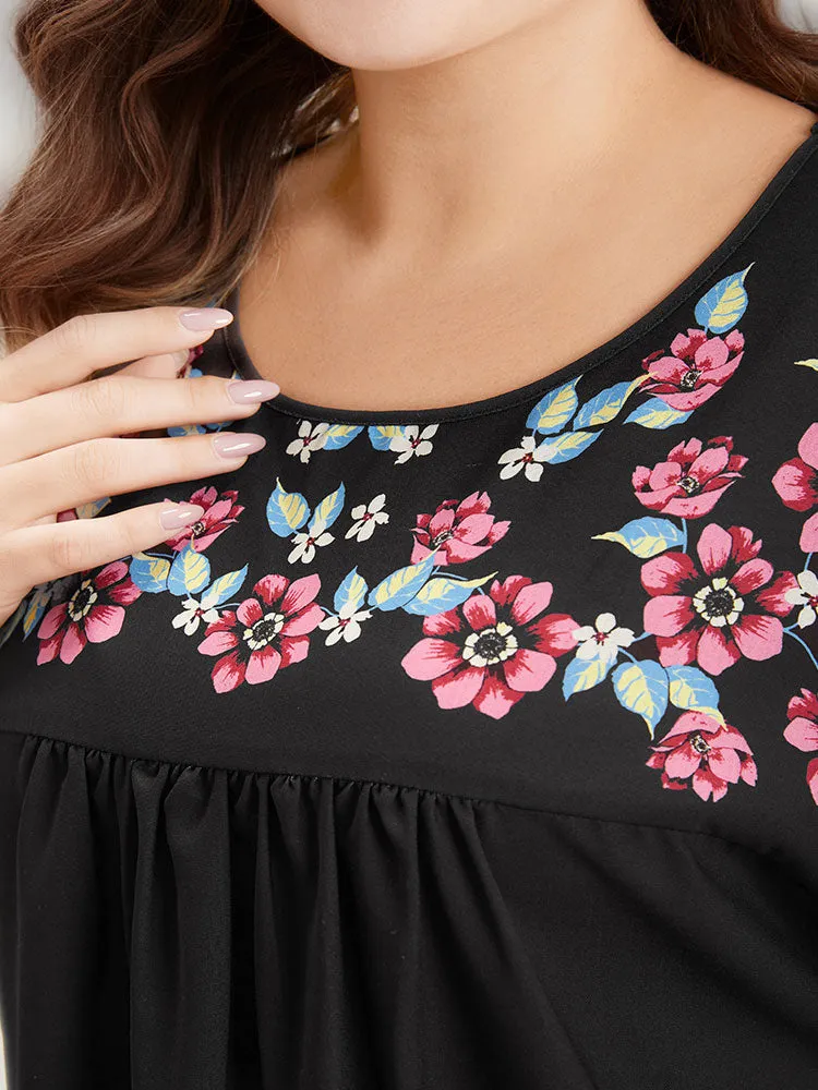 Floral Print Patchwork Lace Trim Gathered Blouse sold by Bloomchic product image thumbnail 5