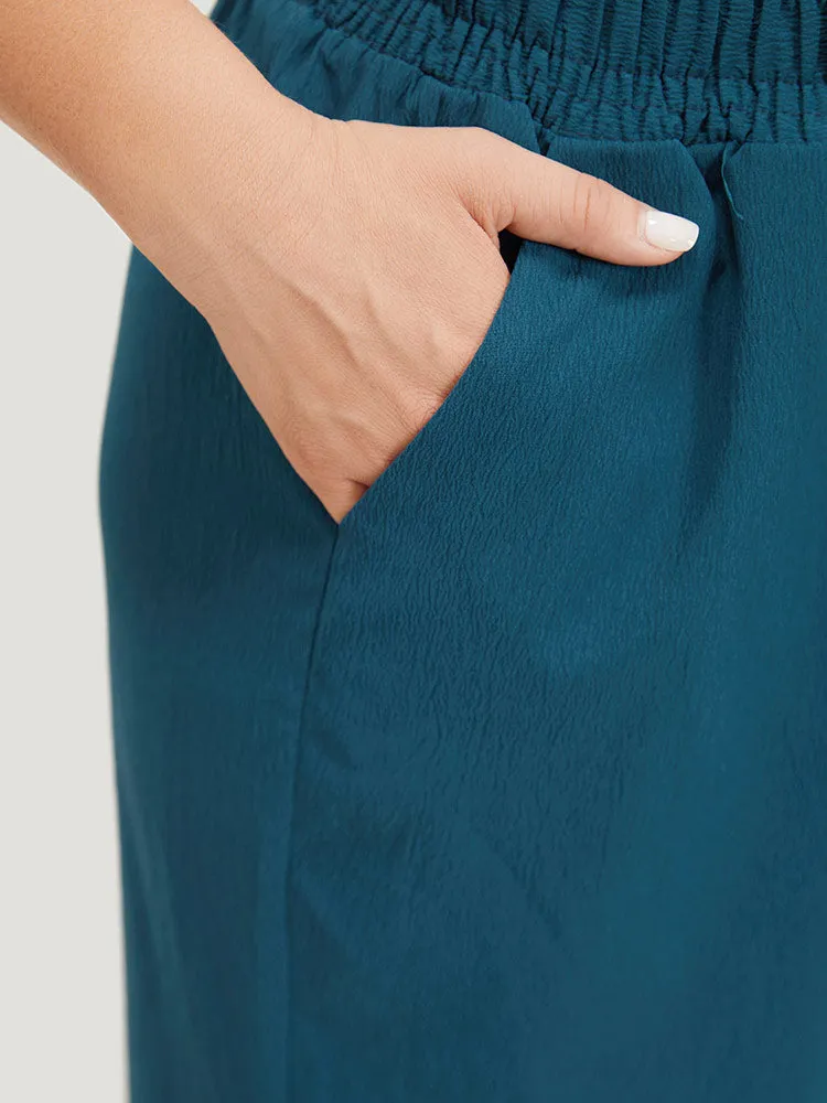 Plain Textured Shirred Elastic Waist Pocket Pants sold by Bloomchic product image thumbnail 5