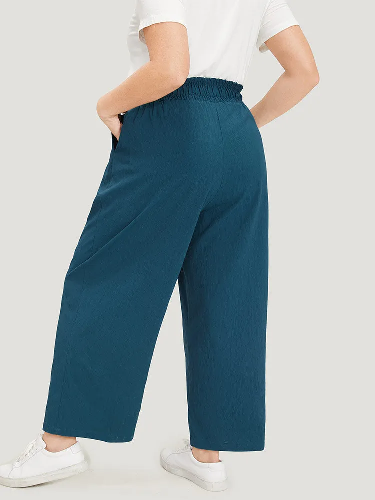 Plain Textured Shirred Elastic Waist Pocket Pants sold by Bloomchic product image thumbnail 2