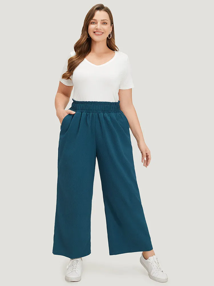 Plain Textured Shirred Elastic Waist Pocket Pants sold by Bloomchic product image thumbnail 4