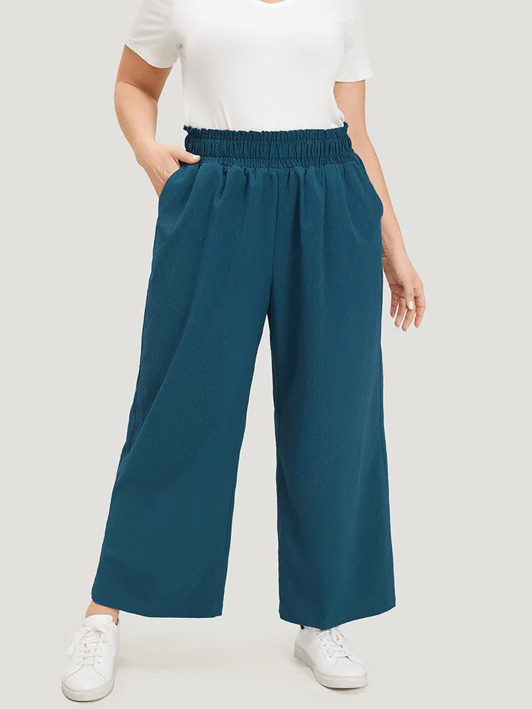 Plain Textured Shirred Elastic Waist Pocket Pants sold by Bloomchic