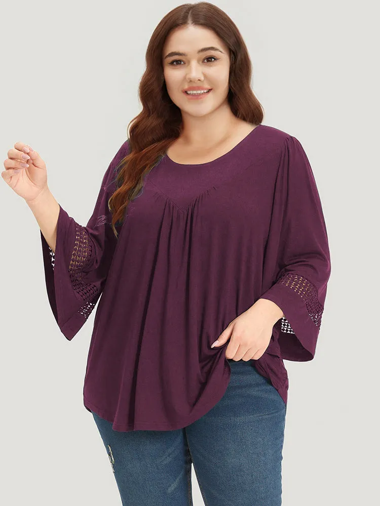 Plain Cut Out Gathered Patchwork T-shirt sold by Bloomchic