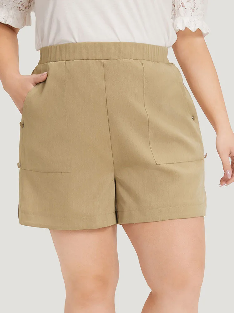 Plain Slant Pocket Curved Hem Button Detail Shorts sold by Bloomchic product image thumbnail 3