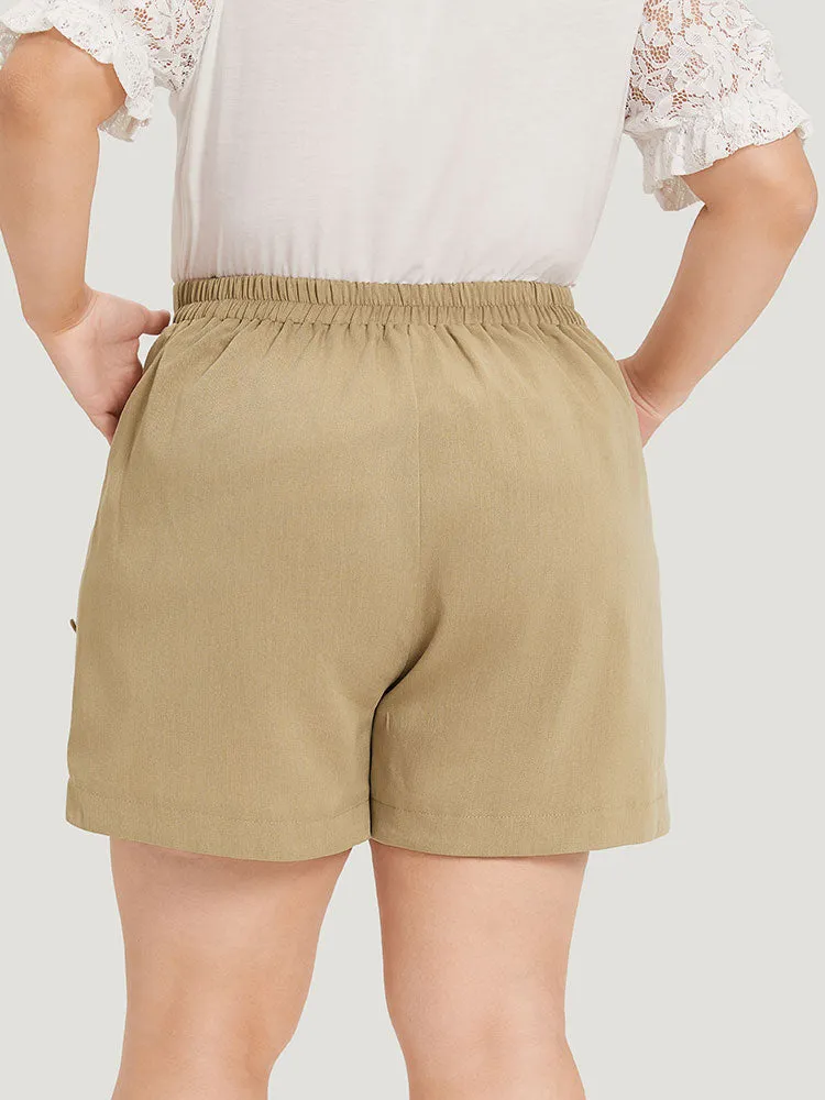 Plain Slant Pocket Curved Hem Button Detail Shorts sold by Bloomchic product image thumbnail 4