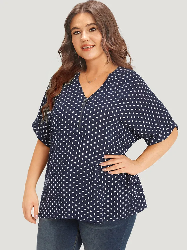 Polka Dot Zipper Notched Dolman Sleeve Blouse sold by Bloomchic product image thumbnail 3