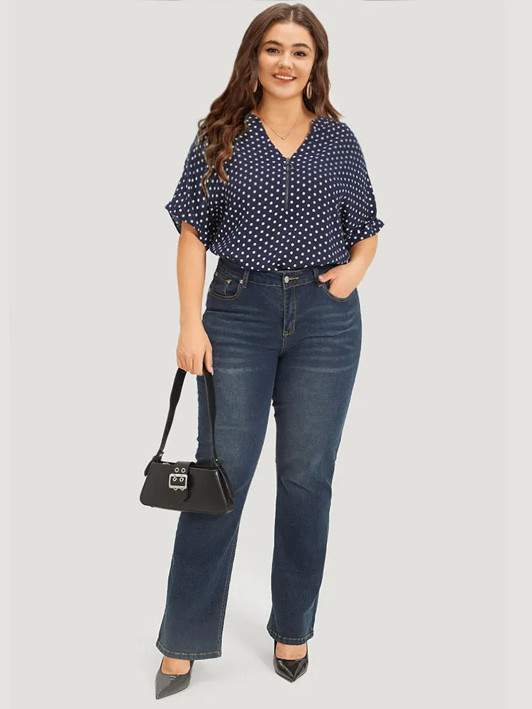 Polka Dot Zipper Notched Dolman Sleeve Blouse sold by Bloomchic product image thumbnail 4