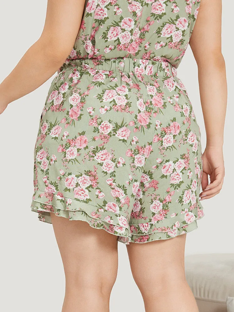 Floral Ties Ruffle Trim Elastic Waist Sleep Pants sold by Bloomchic product image thumbnail 5