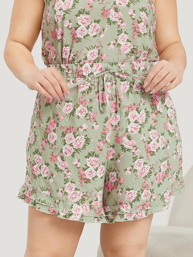 Floral Ties Ruffle Trim Elastic Waist Sleep Pants sold by Bloomchic product image thumbnail 3