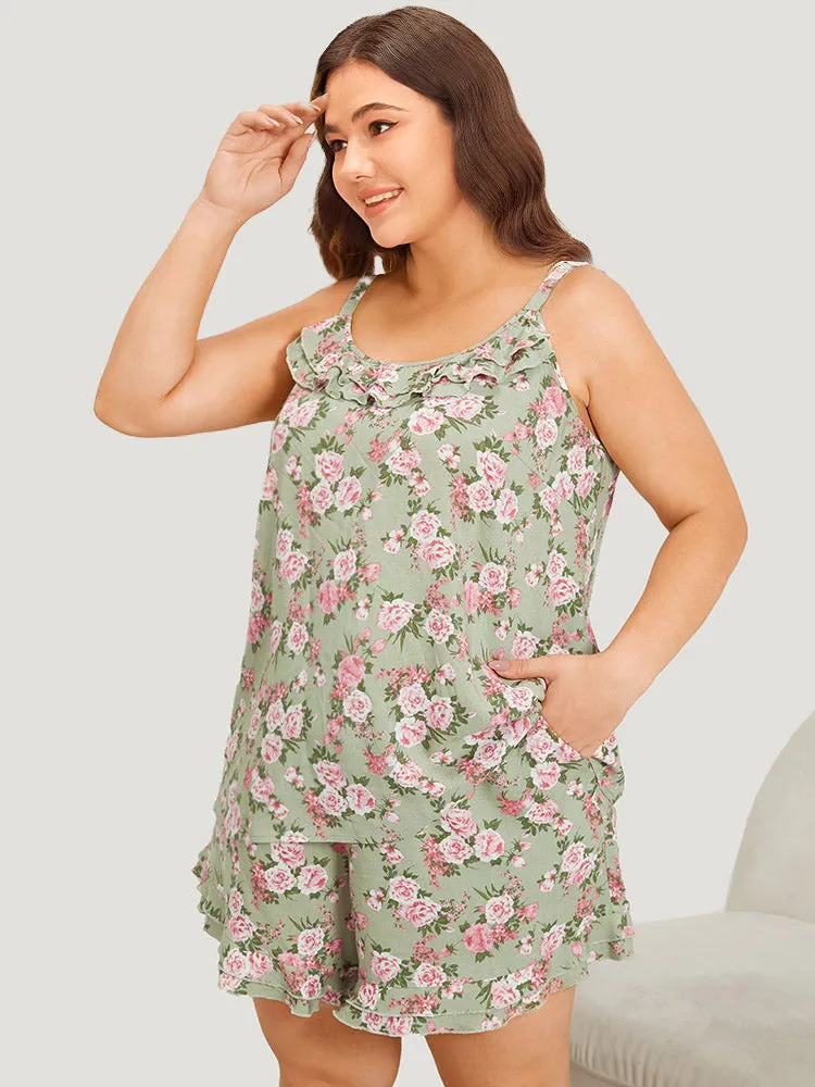 Floral Print Ruffle Trim Tiered Sleep Cami Top sold by Bloomchic product image thumbnail 5